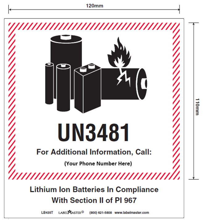 Example image of correct Lithium Battery (ion) Warning Label